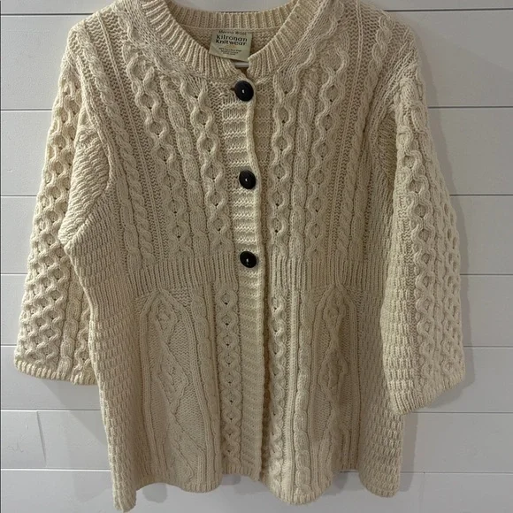 Kilronan Knitwear Merino Wool Cable Knit Cardigan Sweater Ireland L - Picture 5 of 14